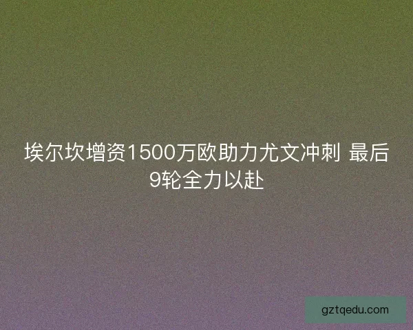 埃尔坎增资1500万欧助力尤文冲刺 最后9轮全力以赴