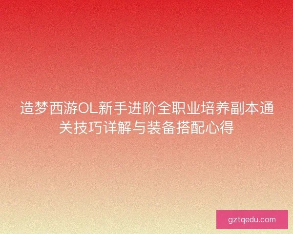 造梦西游OL新手进阶全职业培养副本通关技巧详解与装备搭配心得