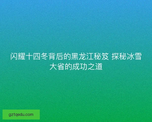 闪耀十四冬背后的黑龙江秘笈 探秘冰雪大省的成功之道
