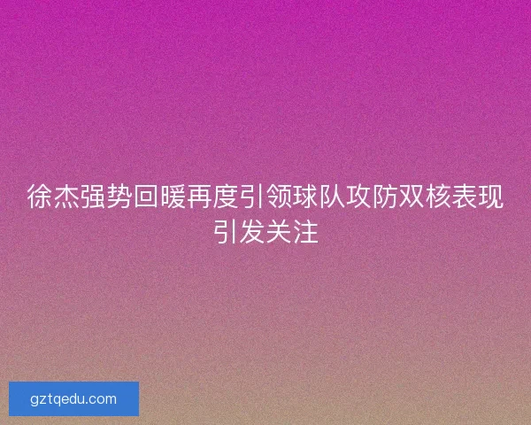徐杰强势回暖再度引领球队攻防双核表现引发关注